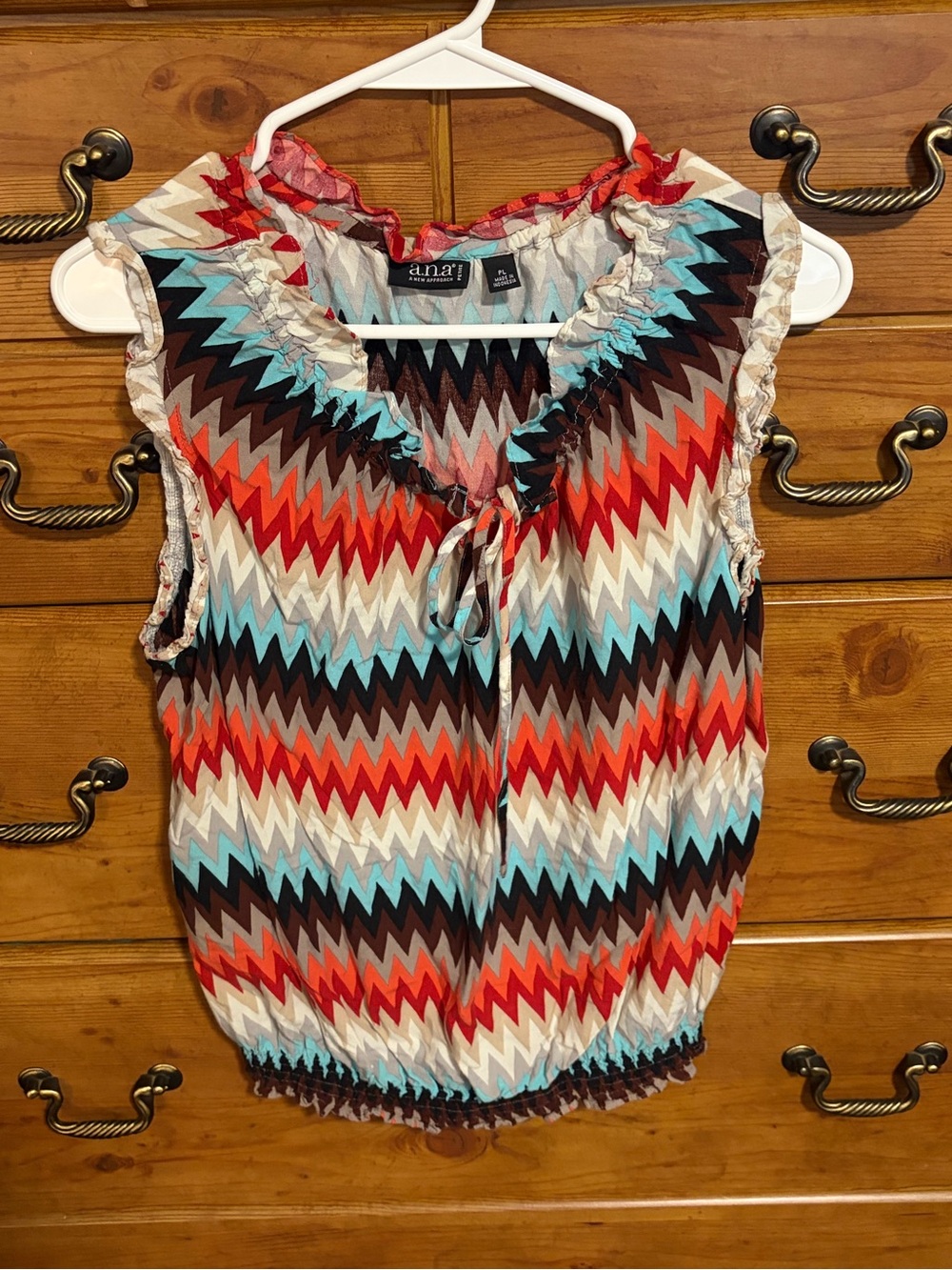 a.n.a Zigzag Print Sleeveless Camisole in Red, Turquoise, Brown & Cream